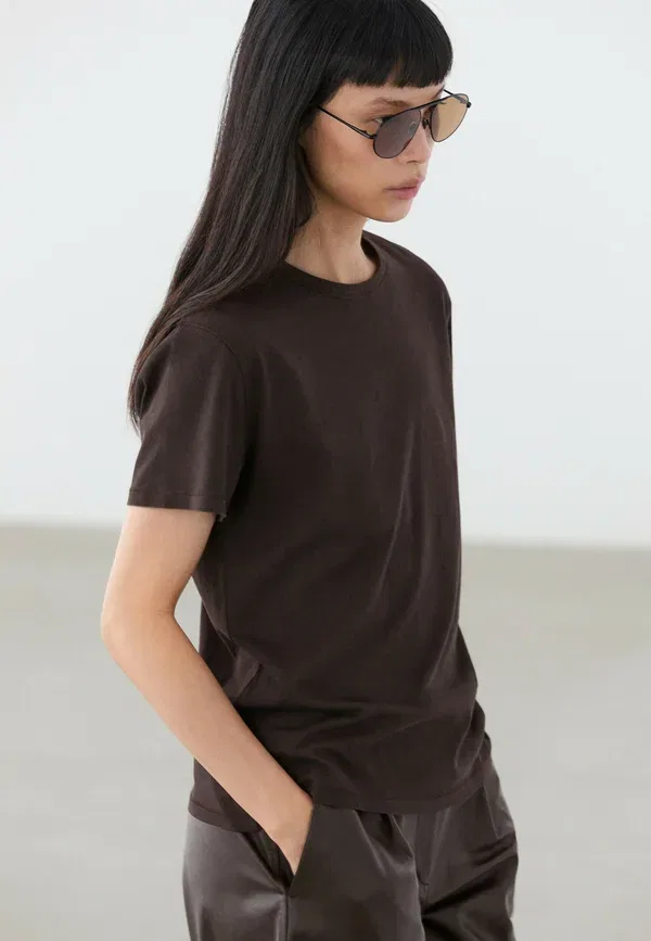 Футболка базовая Massimo Dutti, темно-коричневый — фото 3