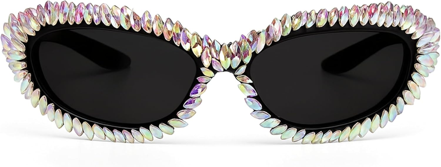 

Женские солнцезащитные очки bullabulling с блестящими стразами в форме «кошачьего глаза», ретро-очки в стиле Y2K с эффектом «обтекаемой формы», солнцезащитные очки UV400 для вечеринок, Black