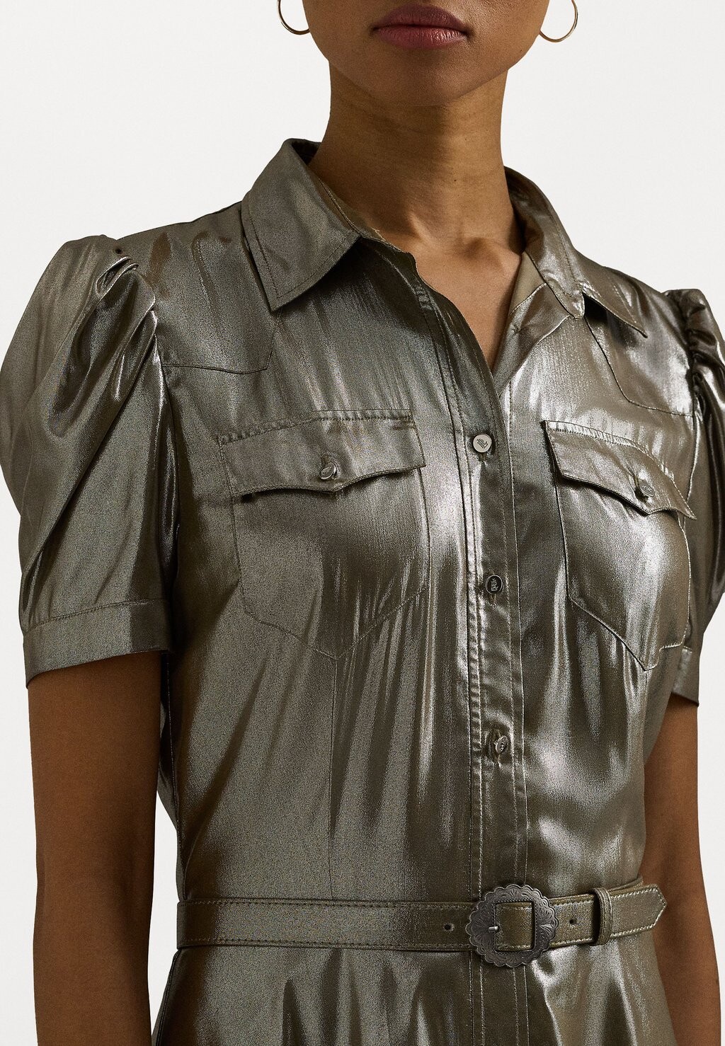 

Платье-блузка BELTED METALLIC CHIFFON SHIRTDRESS Ralph Lauren, золото