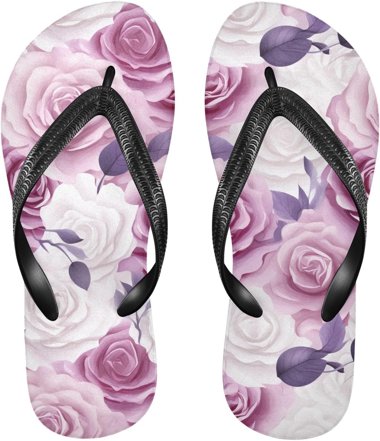 

Фиолетовые шлепанцы с белой розой, пляжные сандалии-вьетнамки, резинескользящие летние тапочки для ходьбы, обувь для мужчин и женщин Sinestour