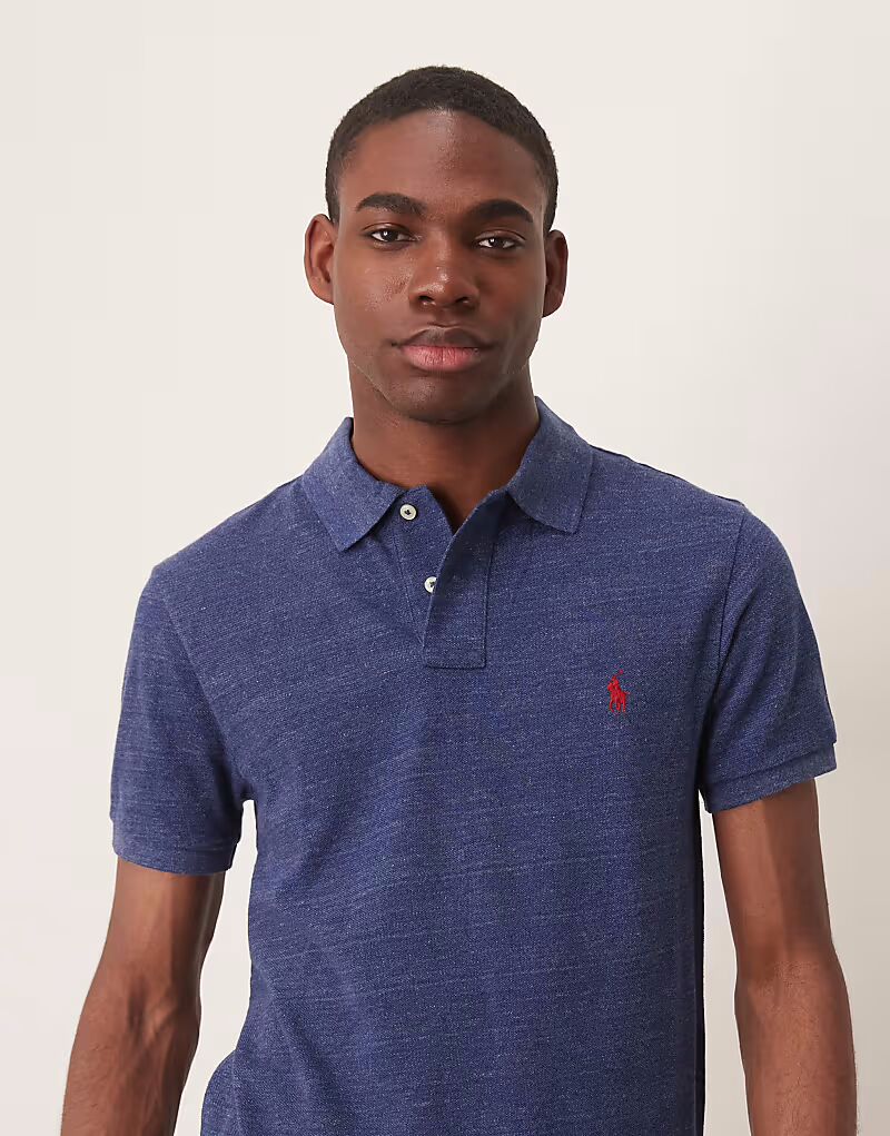 

Поло Polo Ralph Lauren с логотипом и принтом в виде пике, облегающего кроя, темно-синего меланжевого цвета