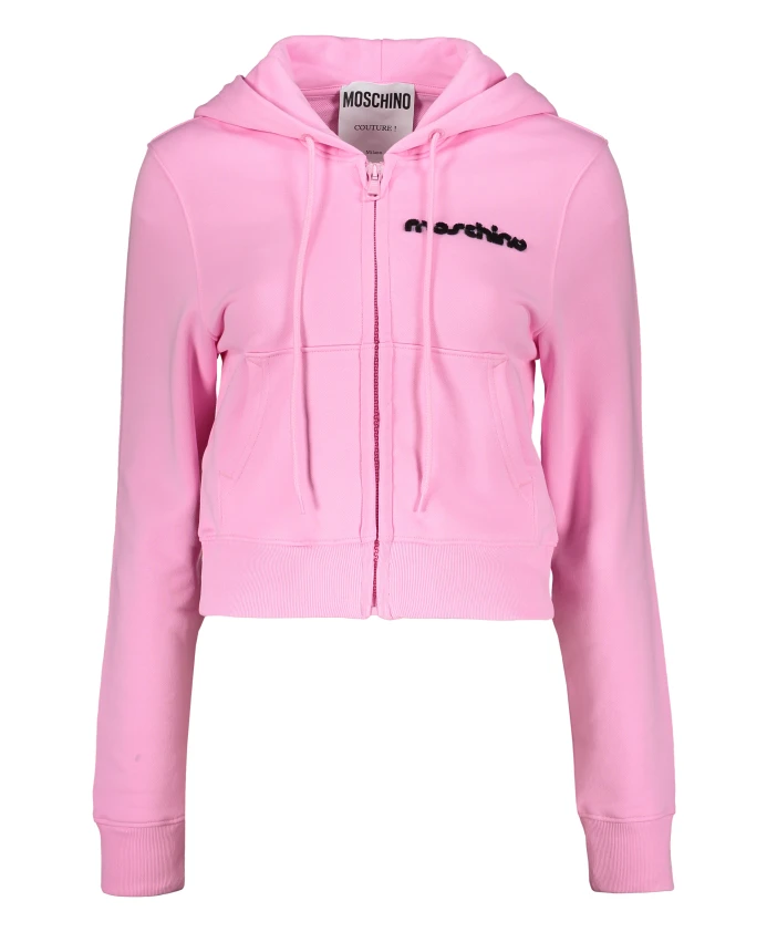 

Короткая хлопковая толстовка с капюшоном и логотипом спереди. Moschino, розовый
