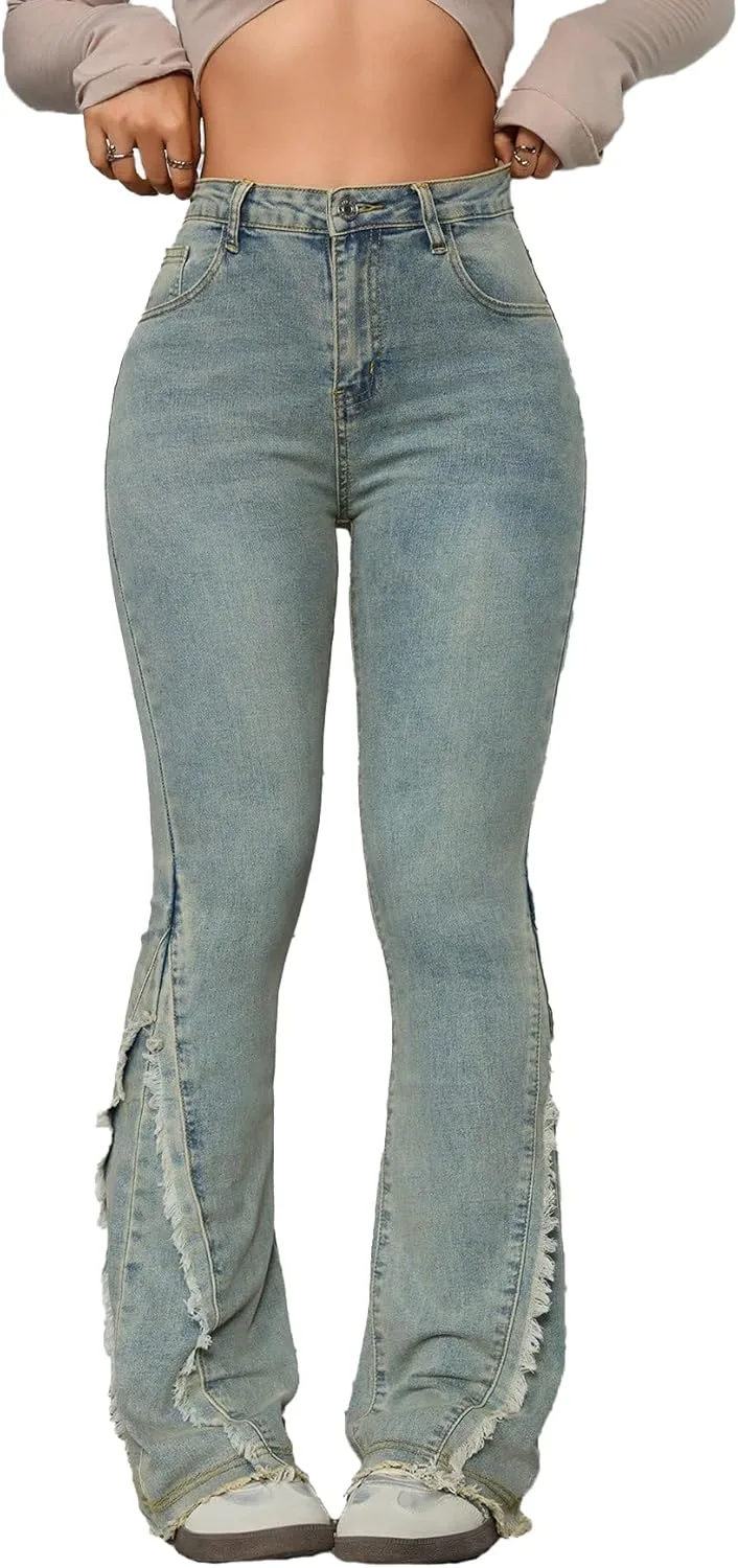 Джинсы Mid-Rise Light-Wash с потертостями и расклешенными штанинами
