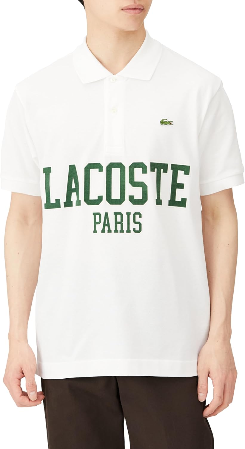 

Мужская повседневная (официальная) рубашка-поло Lacoste с крупным принтом имени, белый