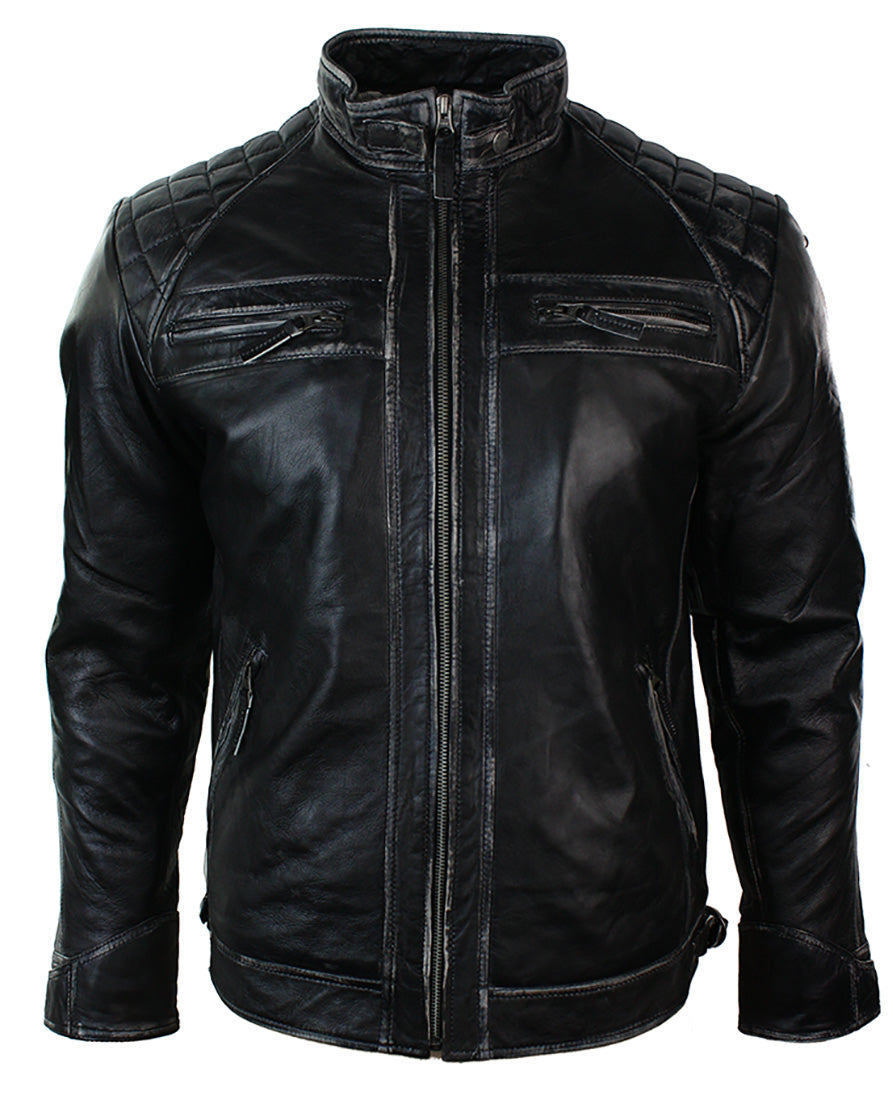 

Короткая байкерская куртка из мягкой кожи на молнии TruClothing, цвет black vintage