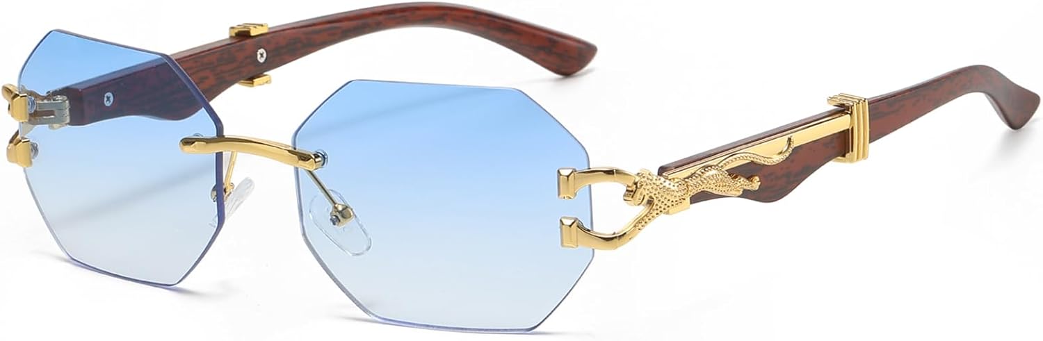 

Солнцезащитные очки без оправы прямоугольной формы для женщин и мужчин. Модные дизайнерские очки в стиле хип-хоп. Прозрачные солнцезащитные очки piscm, Gold/Gradient Blue