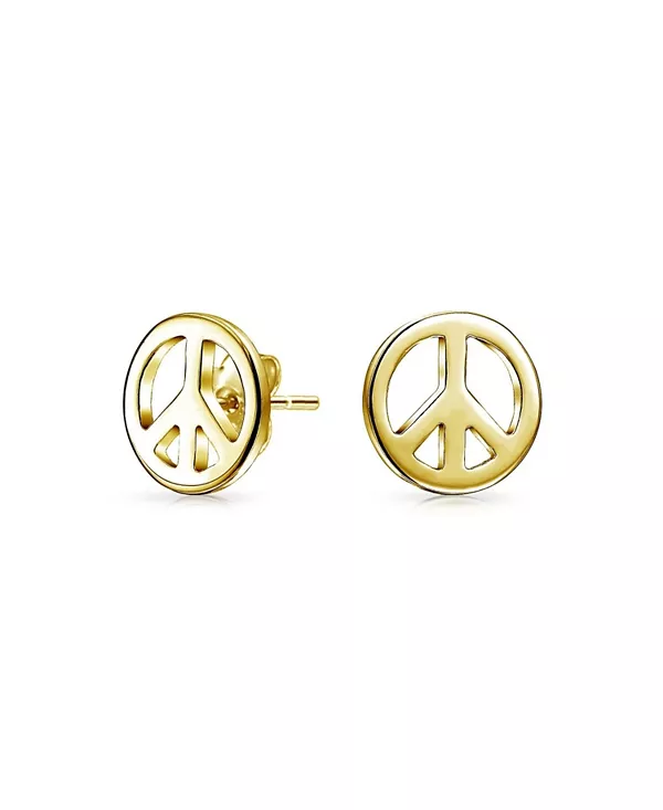 

Изящные серьги-гвоздики с изображением знака мира из 14-каратного золота и стерлингового серебра Bling Jewelry, gold