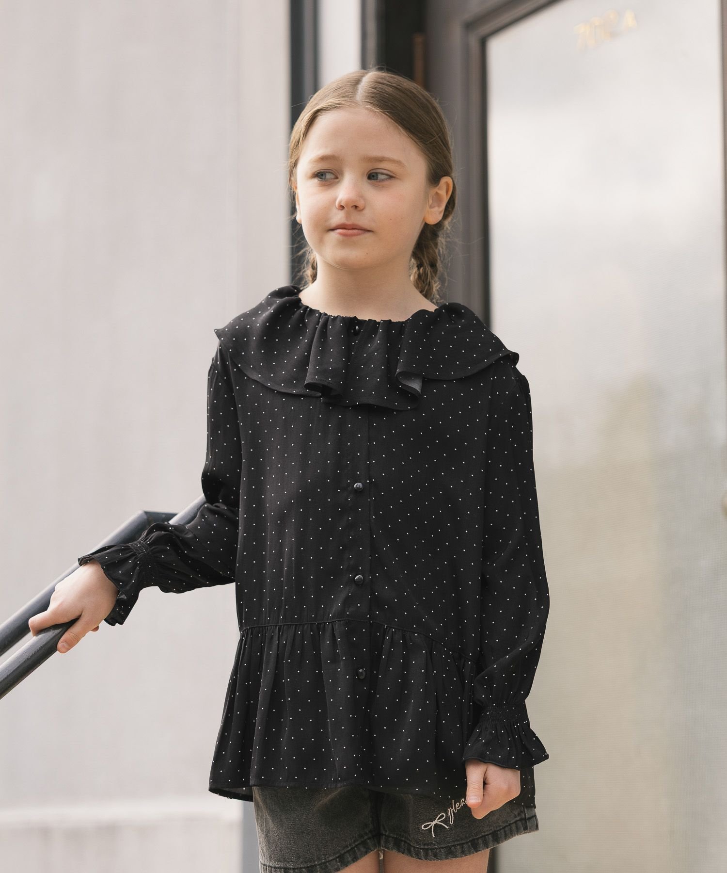 Блузка с оборками, не требующая особого ухода /детская /641313 GLOBAL WORK, Black Mini Dot 10 — фото 3