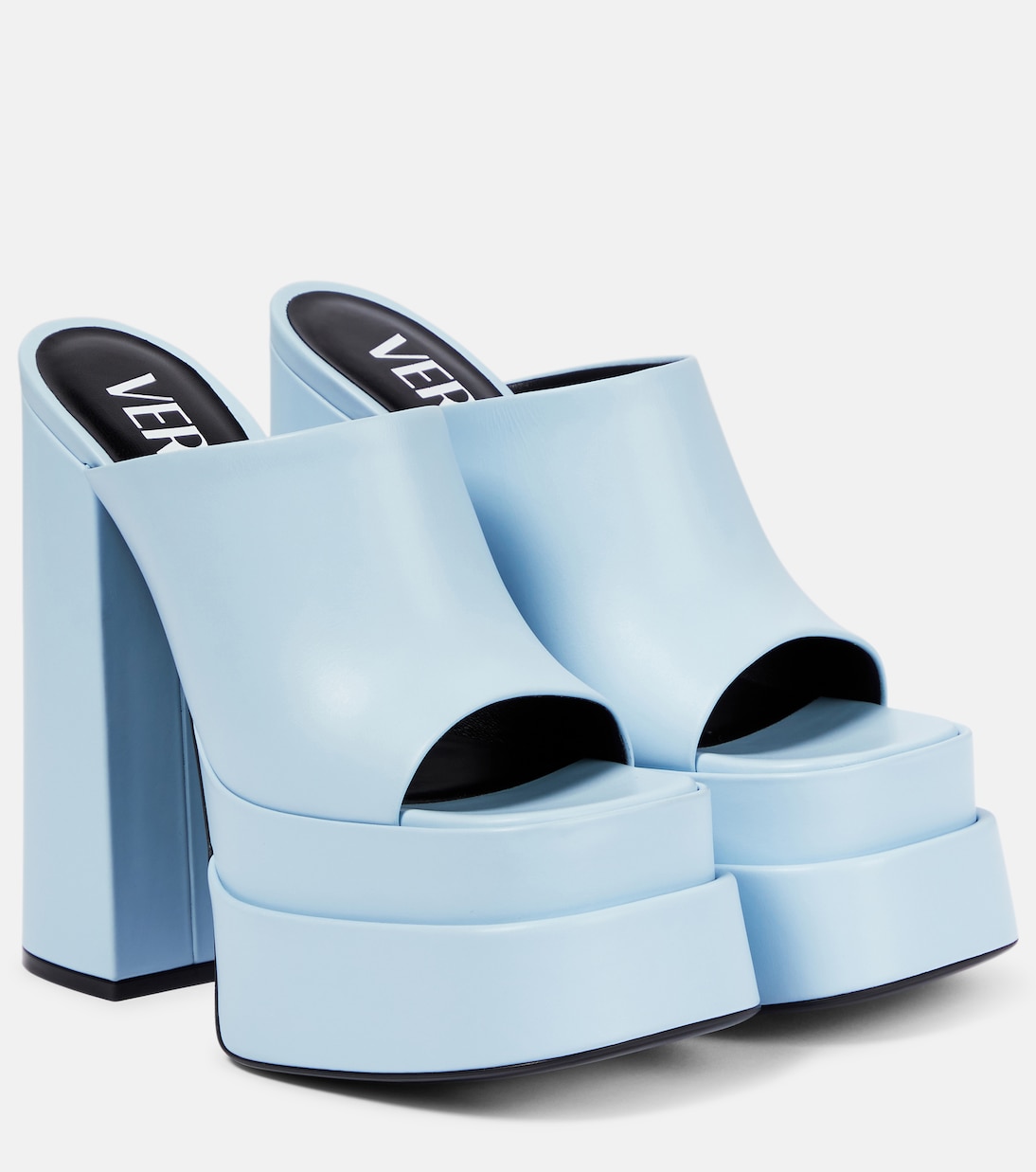 Кожаные мюли на платформе Versace, Ice Blue-Oro Versace