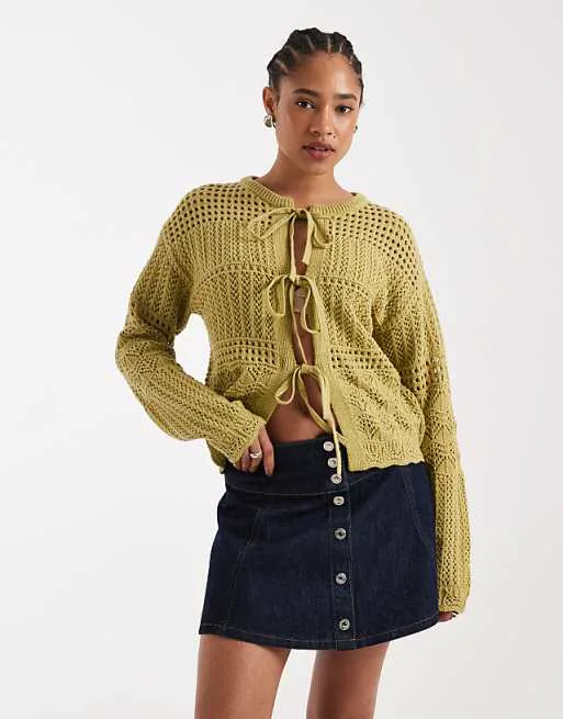 

Зеленый кардиган с завязками спереди New Look