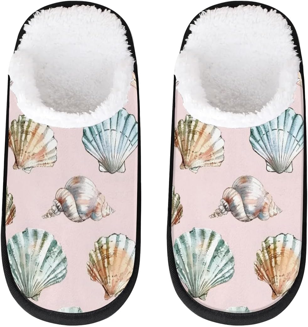

Тапочки Gublec для женщин и мужчин, уютные с нескользящей подошвой, для дома, теплые плюшевые тапочки для дома, спальни и путешествий, Sea Shells Print