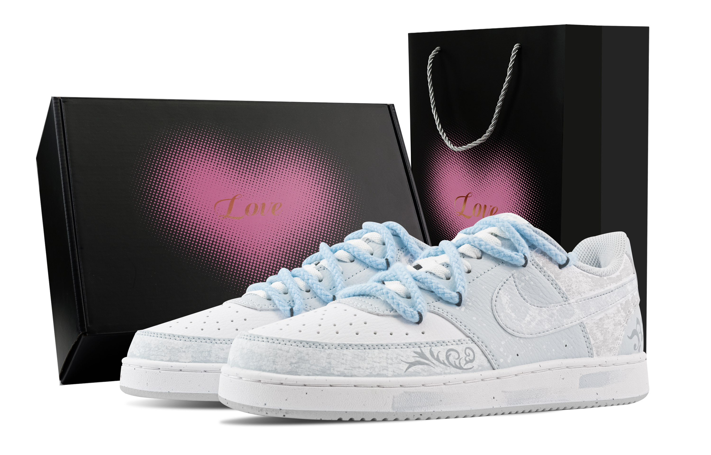 

Nike Низкие износостойкие кроссовки для скейтбординга Court Vision Blue Snake Ash, Heart Box, светло-голубые