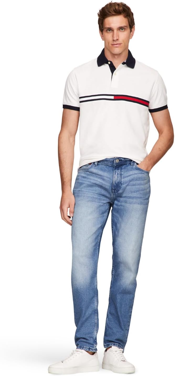 Мужская рубашка поло Tommy Hilfiger с коротким рукавом и принтом флага из хлопка пике, индивидуальный крой, Bright White — фото 3