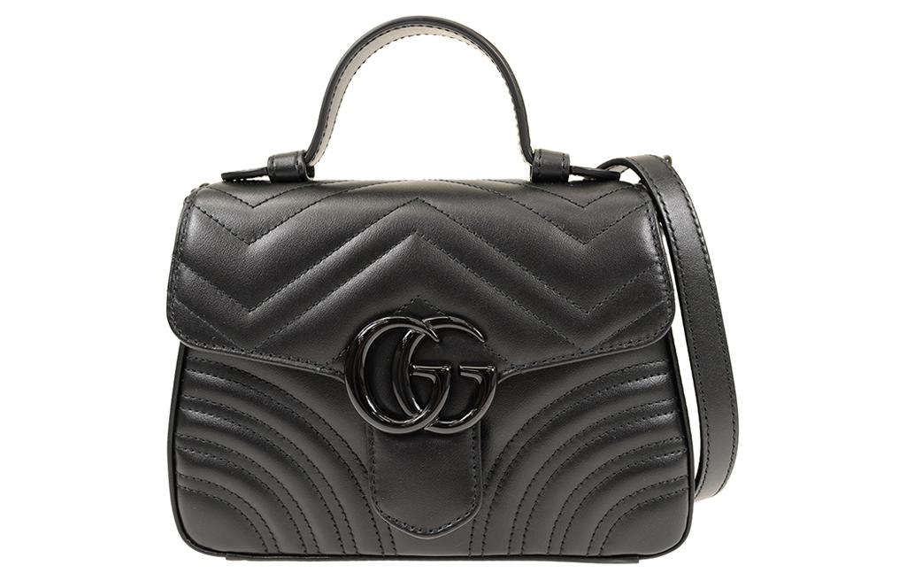 

GUCCI Миниатюрная стеганая кожаная женская сумка GG Marmont черная