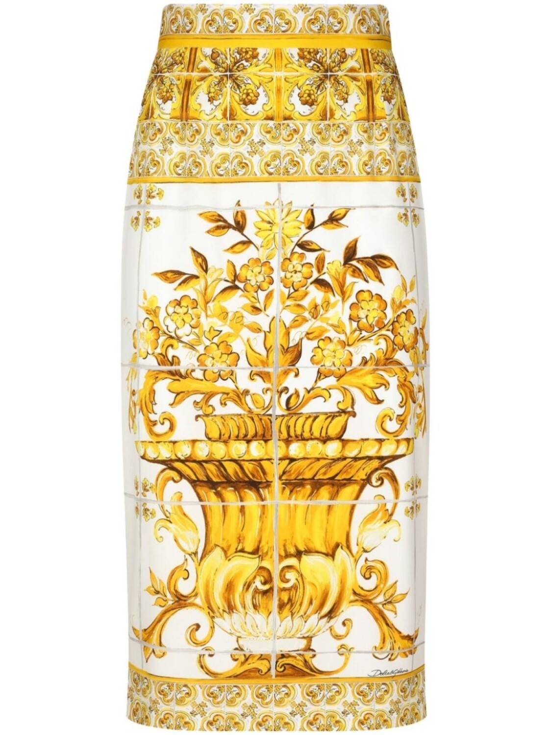 

Dolce & Gabbana шелковая юбка-карандаш с принтом Majolica, желтый