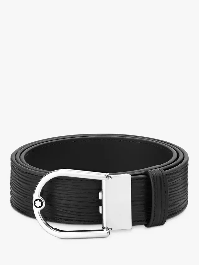

Ремень Montblanc Leather Reversible 4810 Tree Bark Print Horseshoe Buckle, черный