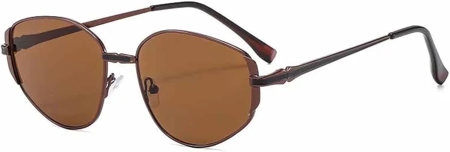 

Модные металлические солнцезащитные очки в маленькой оправе овальной формы для женщин, трендовые, роскошные, для защиты от солнца на открытом воздухе, UV400 TKKTLLT, Coffee Brown