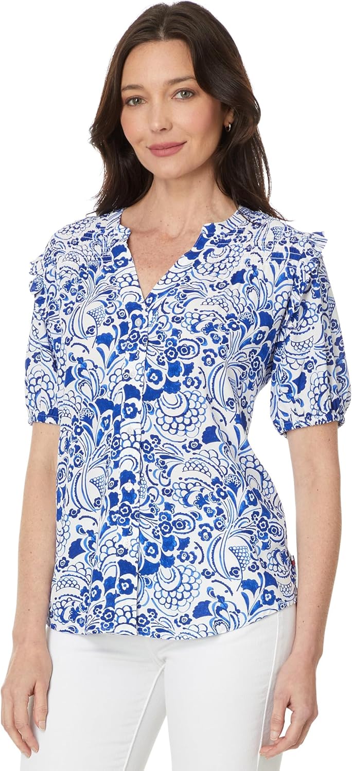 

Женская трикотажная блузка Tommy Hilfiger с присборенными оборками, Ivory/Provence