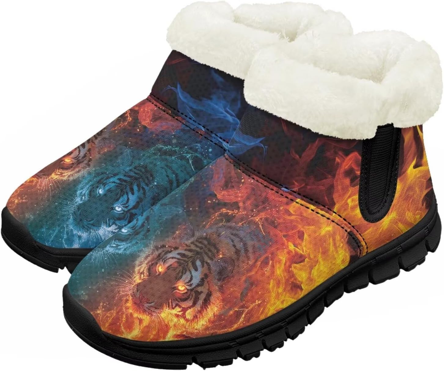 

Детские зимние ботинки Chririnla для мальчиков и девочек, утепленные высокие кеды «босиком» с противоскользящей подошвой и флисовой подкладкой, пушистые слипоны, Flame Tiger