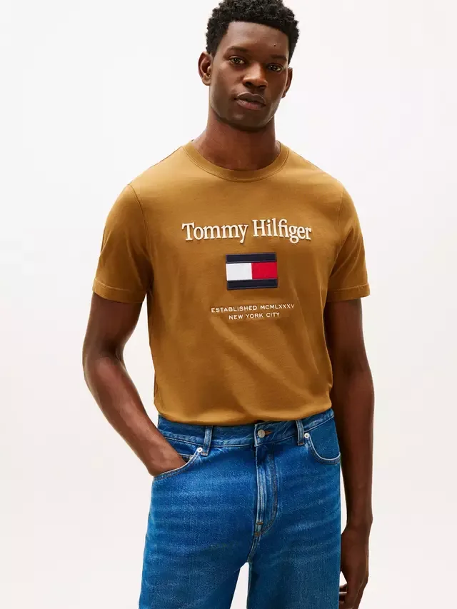 Хлопковая футболка стандартного кроя с вышитым логотипом Tommy Hilfiger, Highland Khaki