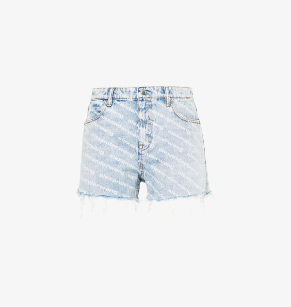 

Джинсовые шорты с необработанным краем и текстовым узором Alexander Wang, белый