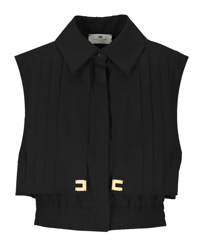 

Черная укороченная хлопковая рубашка без рукавов Elisabetta Franchi, черный