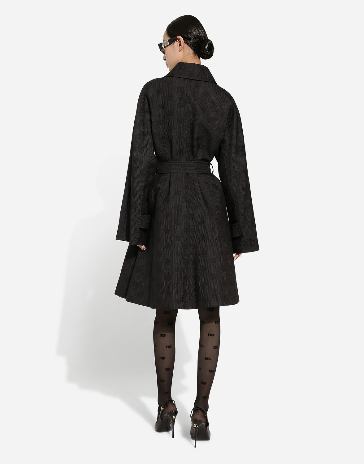 Стеганый жаккардовый тренч с логотипом dg Dolce & Gabbana, черный — фото 3
