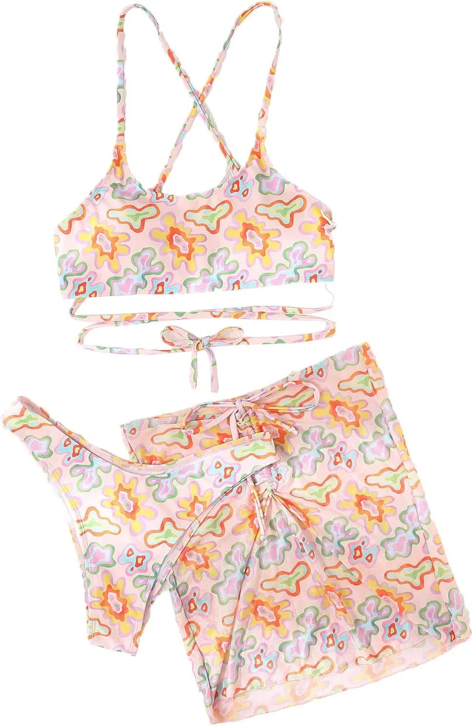 

Женский купальник бикини с юбкой-парео и стрингами, 3 предмета, в технике тай-дай