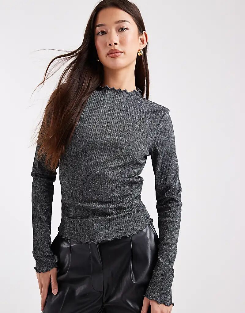 

ONLY топ с высоким воротом и отделкой в ​​рубчик, салатовый край, черный с блестками