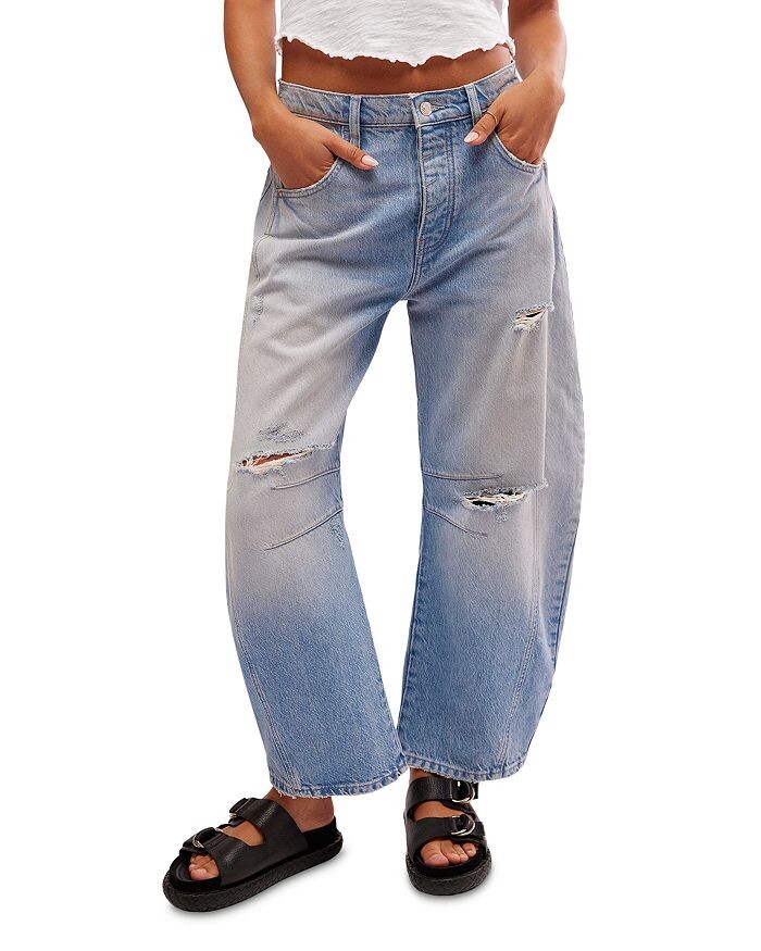

Укороченные широкие джинсы с высокой посадкой Free People Good Luck в цвете Barnyard Blue, синий
