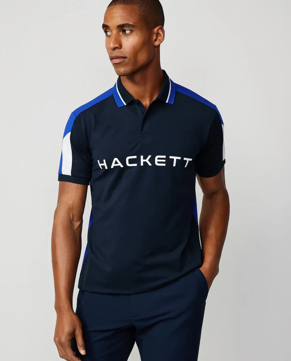 

Мужское поло из пике Hackett Sport с короткими рукавами, темно-синий