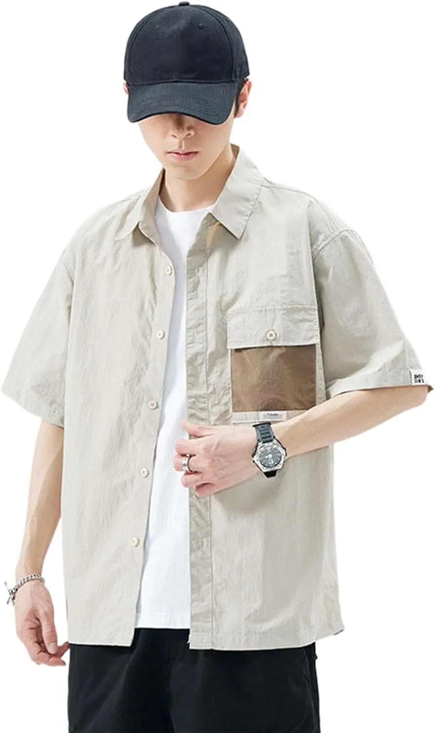 

Мужская рубашка с коротким рукавом, тонкая и свободного кроя CQJFLQC