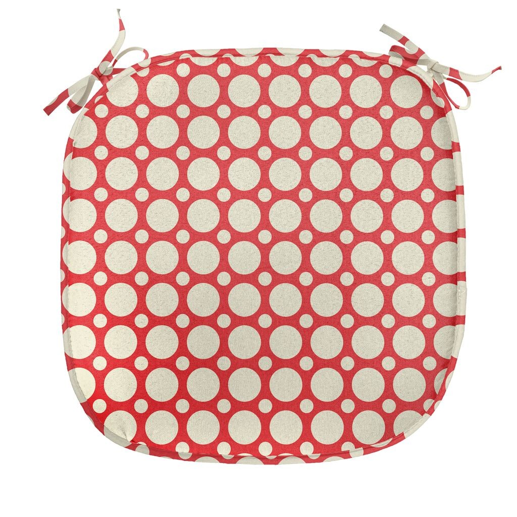 

ABAKUHAUS Ретро Подушка для обеденного стула Большая маленькая декоративная водонепроницаемая подушка в горошек с ремнями для кухонных сидений 40 см x 40 см Красный и кремовый