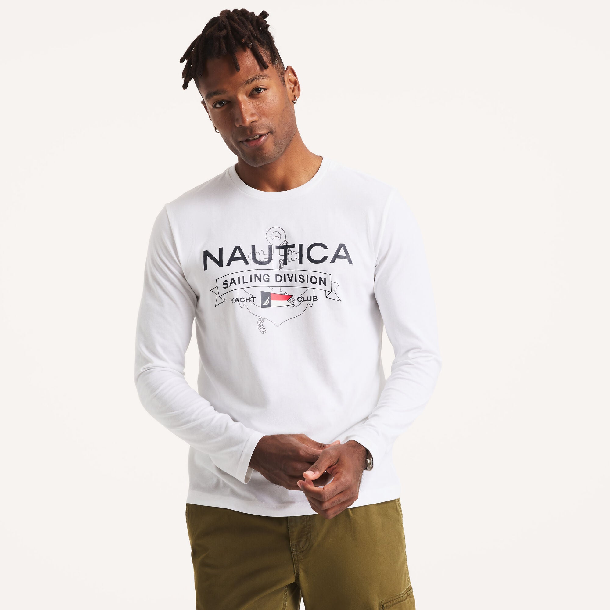 

Футболка с длинными рукавами и принтом Nautica, цвет bright white