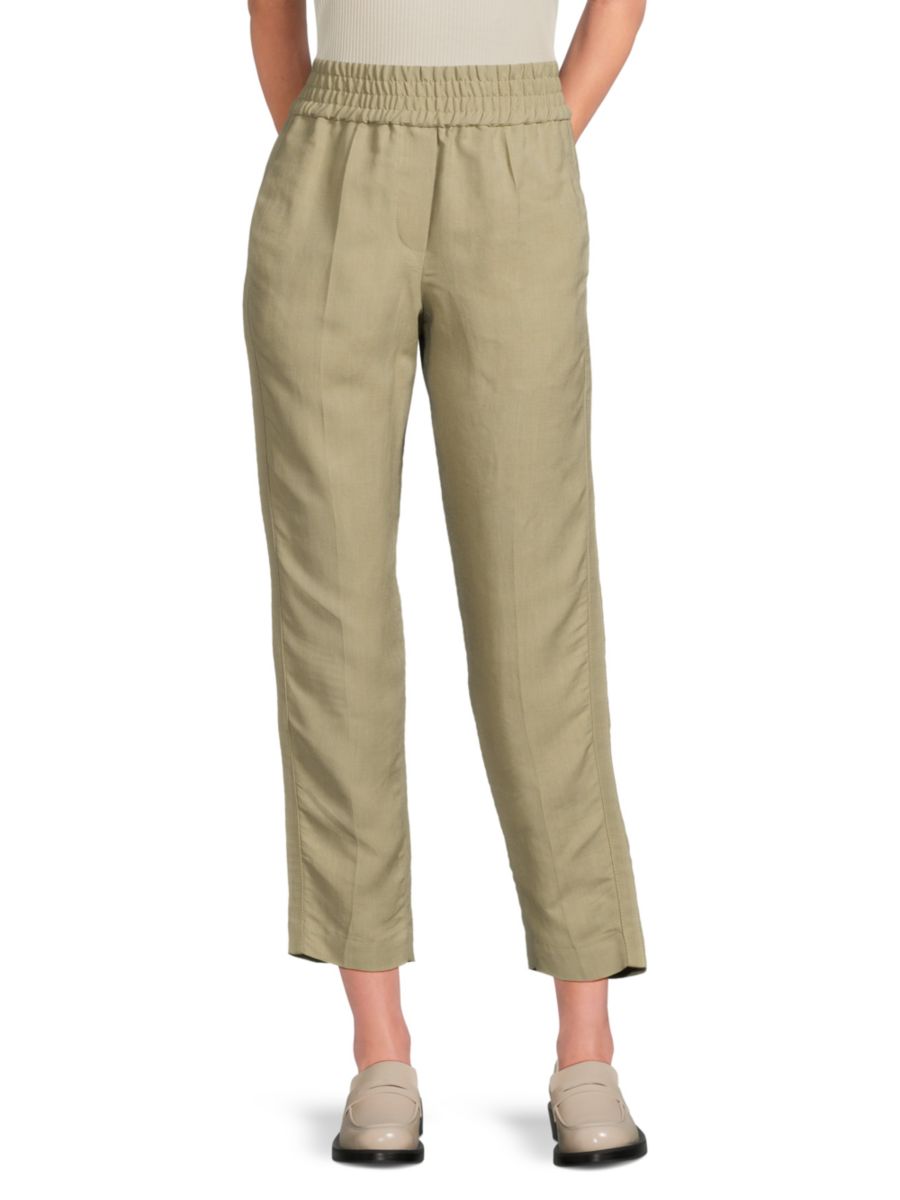 

Укороченные брюки из смесовой льняной ткани Brunello Cucinelli, цвет Ash Green