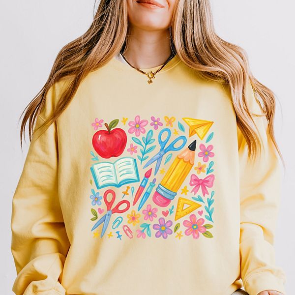 

Водолазка женская легкая garment dyed с принтом Watercolor teacher apple collage Simply Sage Market, Butter