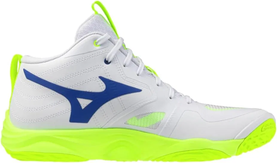 Волейбольные кроссовки Mizuno Wave Momentum Elite Mid, унисекс, белые, синие, желтые, флуоресцентные — фото 2