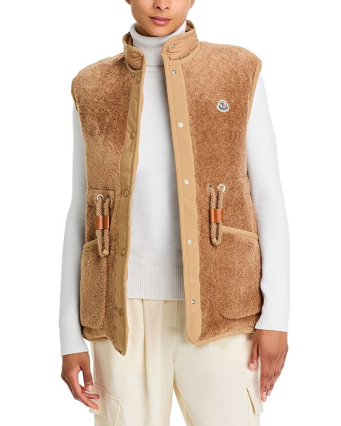 

Moncler Bost Teddy Флисовый жилет, коричневый/бежевый
