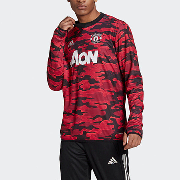 Толстовка adidas Mufc Pre Wrmtop 20-21 Season Camouflage Manchester United Soccer/Football Training Casual Sports Pullover Red, красный — фото 3
