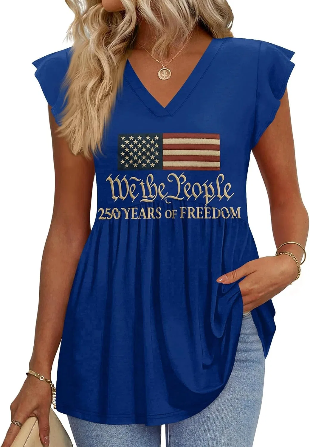 Женский топ-борцовка патриотический, American Flag, Royal Blue
