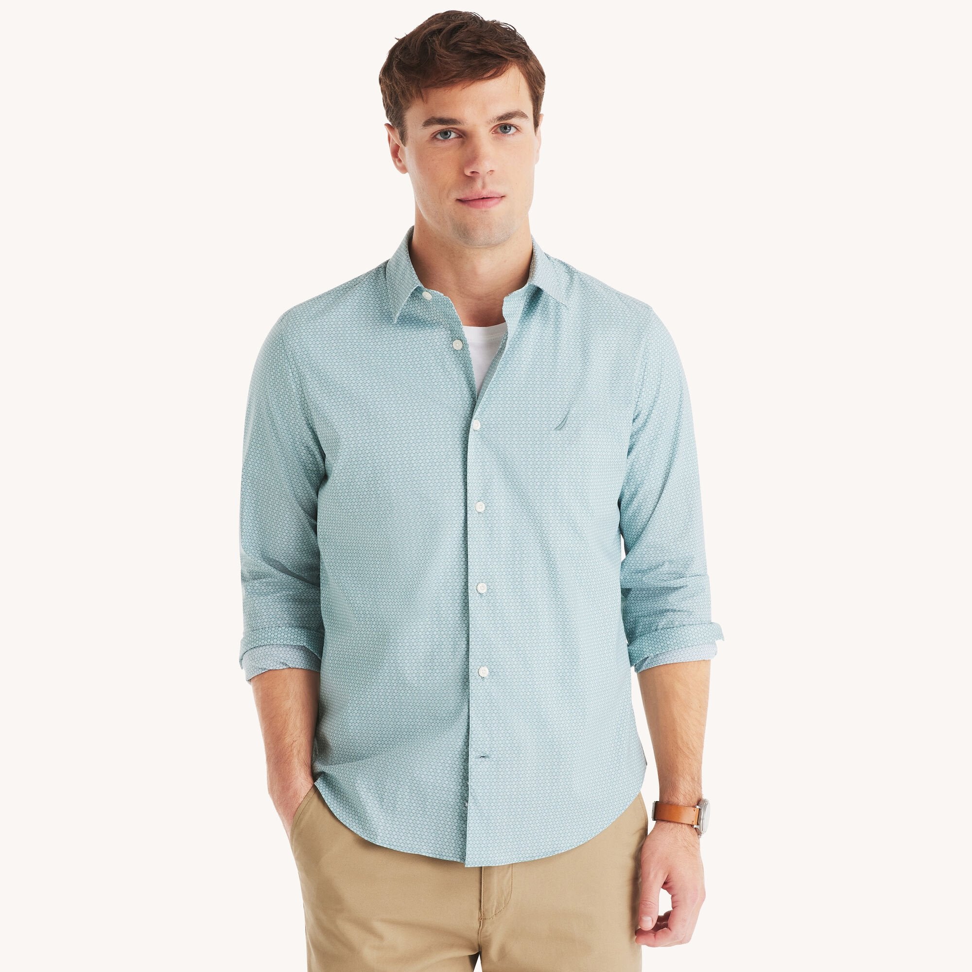 

Мужская рубашка Nautica Slim Fit Wrinkle-Stick Wear To Work, цвет light fern