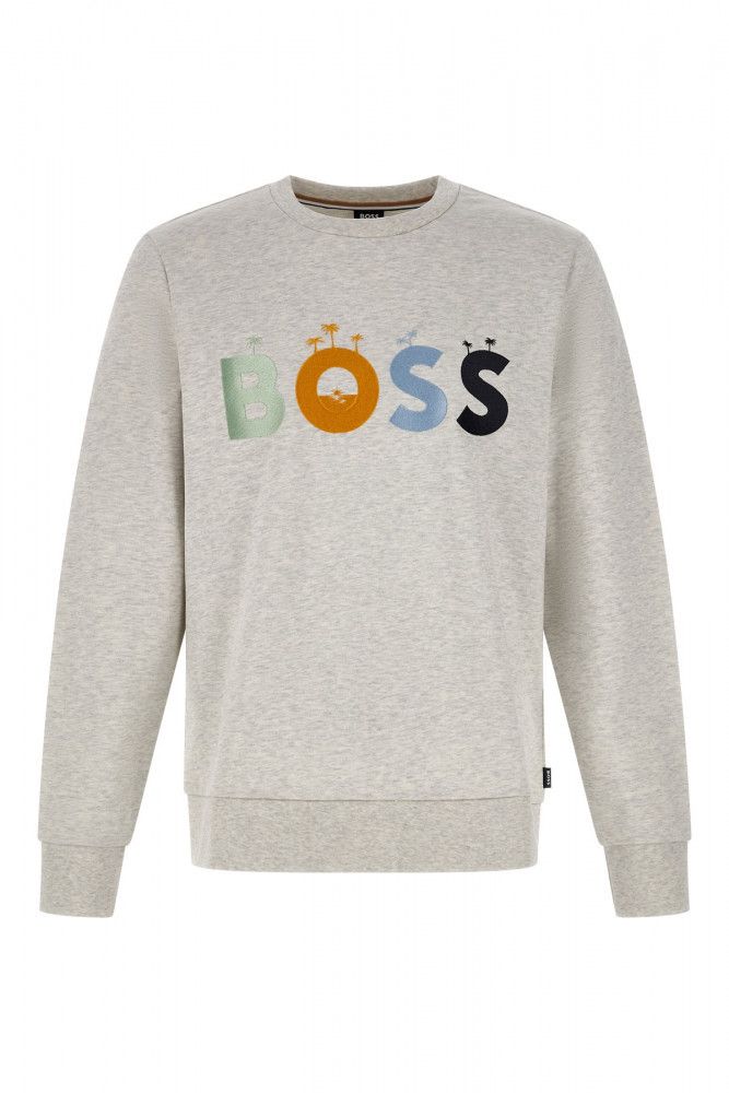 

Элегантный серый хлопковый свитшот с круглым вырезом Hugo Boss