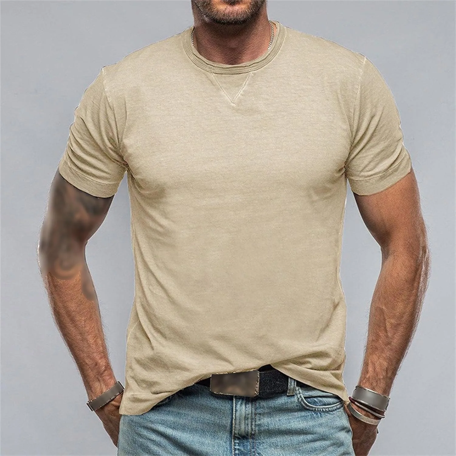 Мужская футболка Casual Cotton Slim Fit с круглым вырезом — фото 2