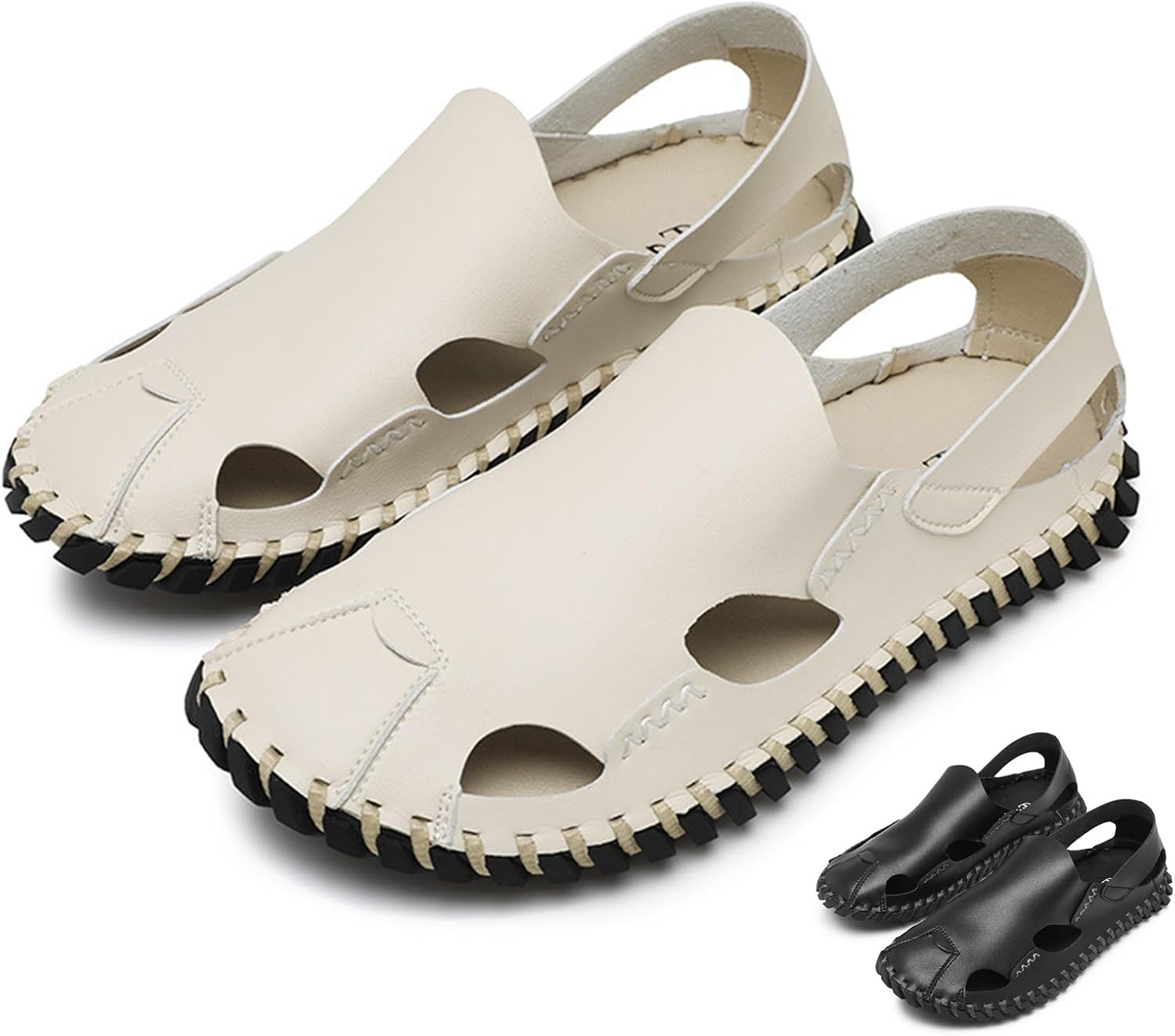 

Мужские сандалии Zeberfi с закрытым носком из кожи, плоские, повседневные, для активного отдыха на улице, ручной работы, на молнии, пляжные, летние, дышащие, комфортные для ходьбы, спортивные, походные, бежевый