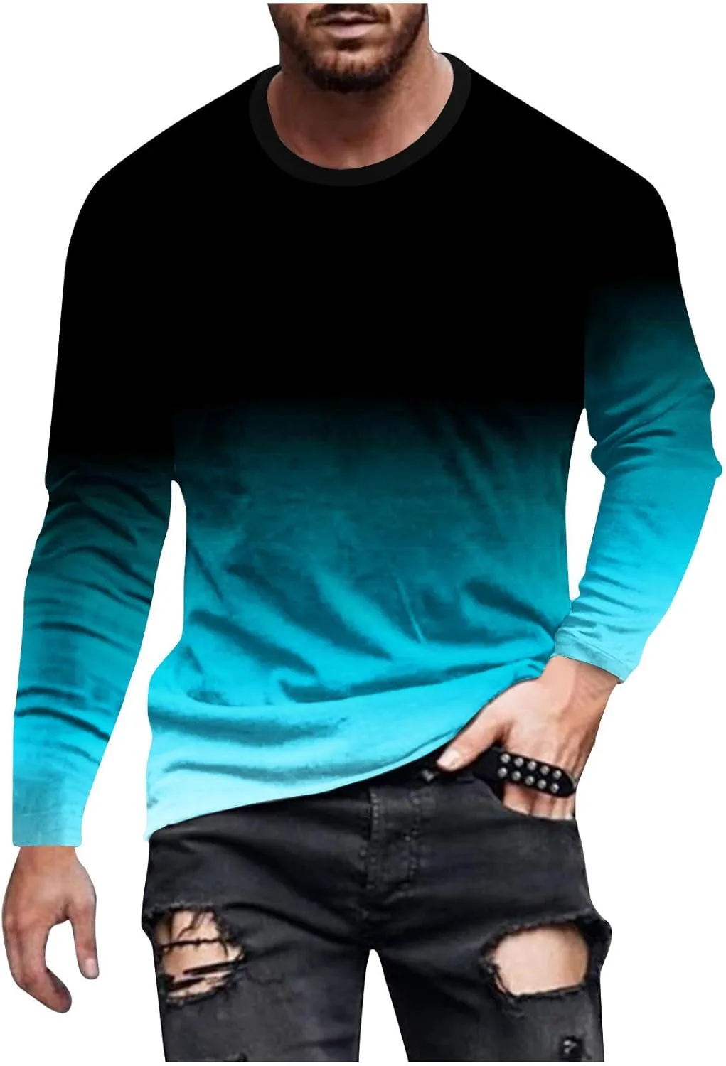 

Мужская футболка с длинным рукавом и градиентом Casual Crewneck FZYLQY