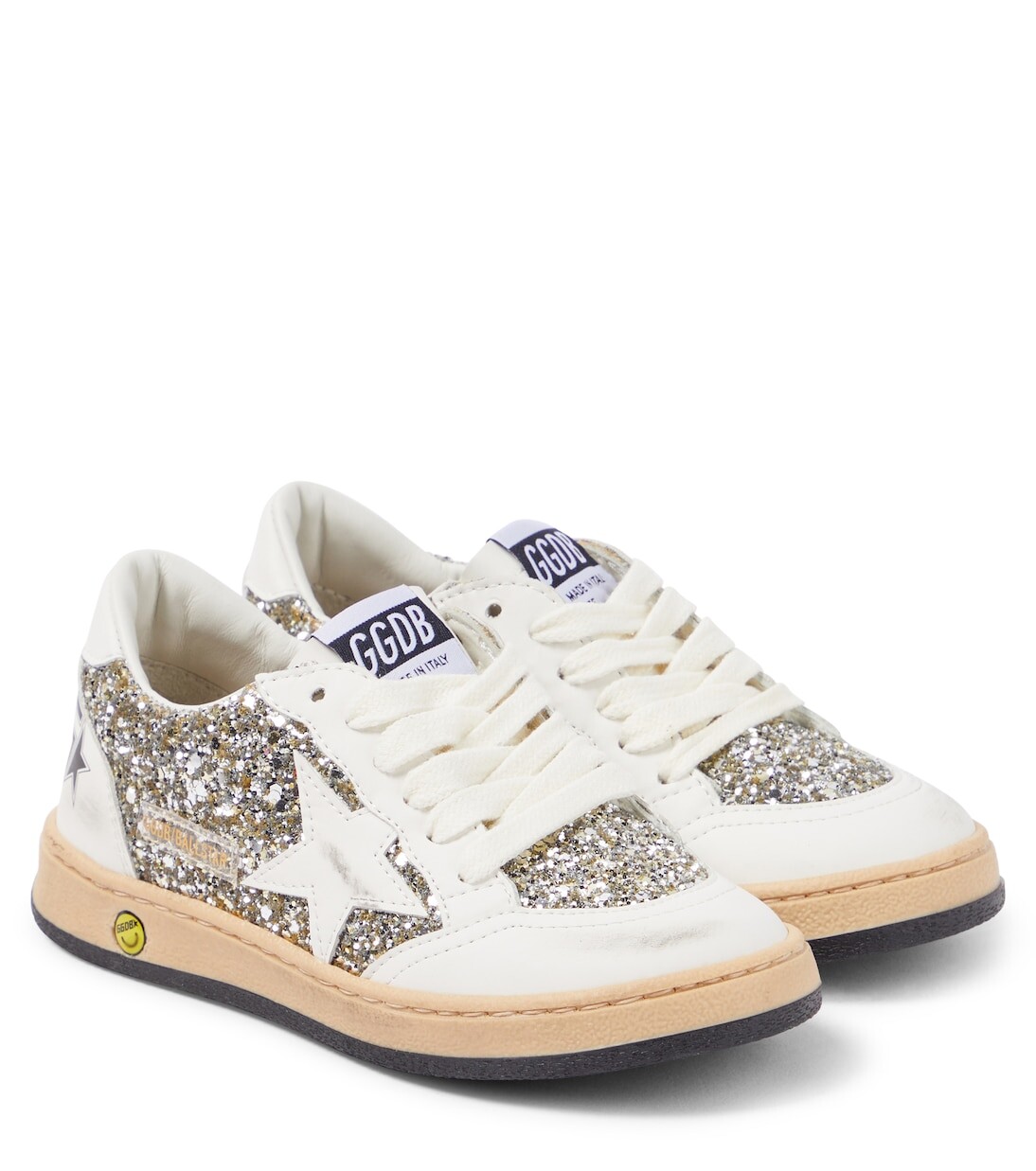 

Кроссовки ball star из кожи с блестками Golden Goose Kids, белый