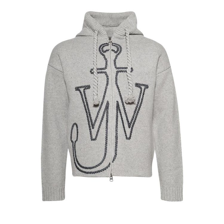 

Худи JW Anderson Anchor Embroidery Zipped Hoodie, Light Grey Melange