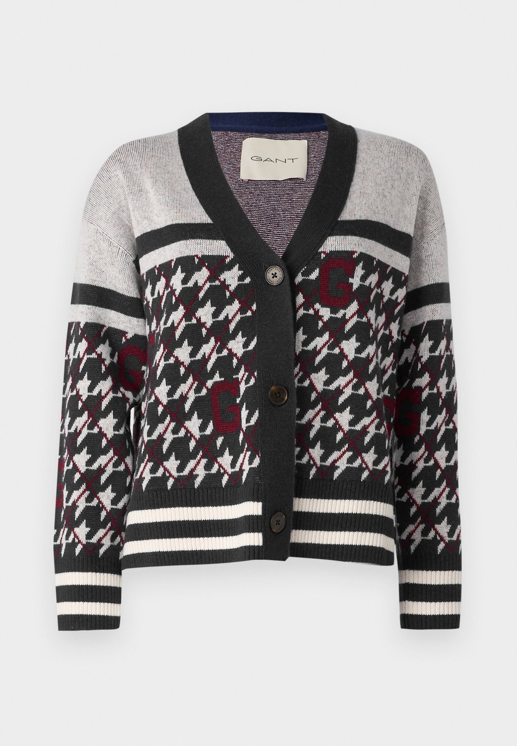 

Кардиган HOUNDSTOOTH V NECK CARDIGAN GANT, темно-синий