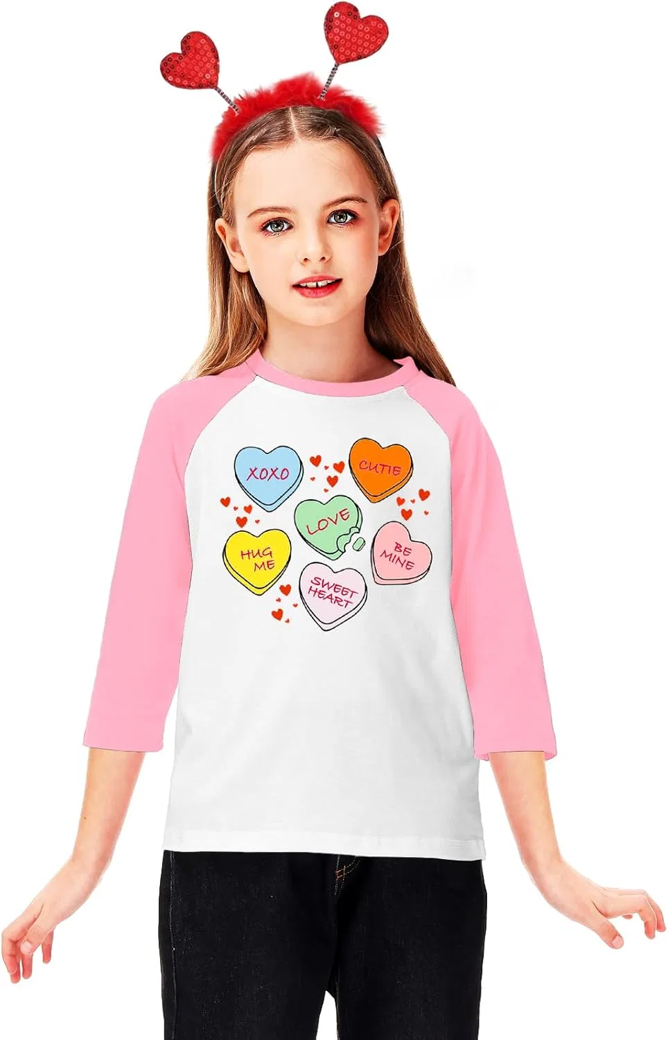 Детская футболка с принтом Remimi, 3/4 рукав реглан, цвет Pink Love — фото 2