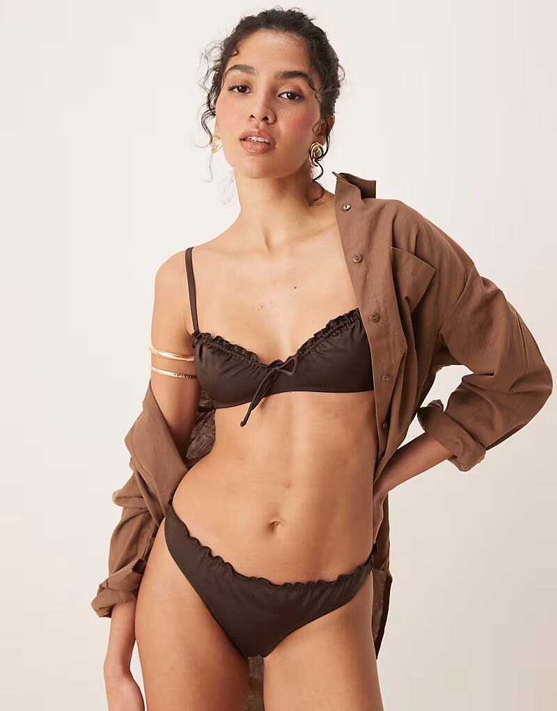 

Верх бикини Free Society со сборками, темно-коричневый